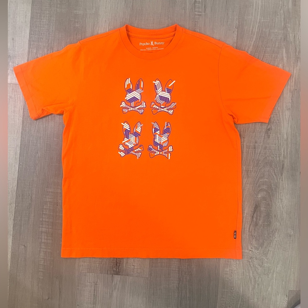 Psycho Bunny Plaza Graphic Tee in Scarlet Ibis Orange - Size XL (Boys) - EUC